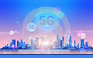 Smart city 5G online communication network wireless systems connection concept fifth innovative generation of global photo