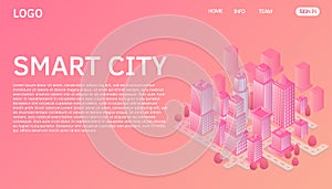 Smart city or intelligent building isometric vector concept. Website landing page template.