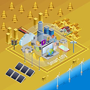Smart City Internet Infrastructure Isometric Poster