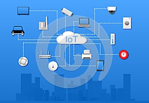 Smart city and internet of things on blue background