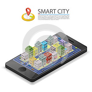 Smart city isometric, app device mark, object on a white background, Vector illustration
