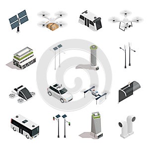 Smart City Technology Isometric Icons Set