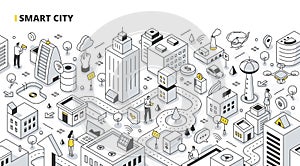 Smart City Isometric Outline Illustration