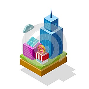 Smart city isometric vector illustration infrastructure wireless communication