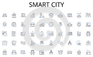 Smart city line icons collection. Recliner, Rocker, Armchair, Swivel, Thr, Chaise, Bamboo vector and linear illustration