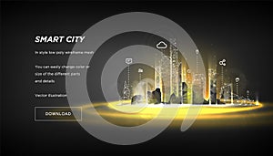 Smart city low poly wireframe.City hi tech abstract or metropolis.Intelligent building automation system business concept.