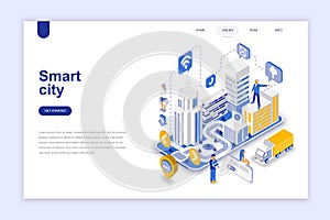 Smart city modern flat design isometric concept. Architecture and people concept. Landing page template.