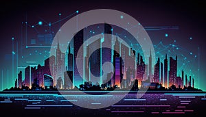 Smart city at night, application development concept, smart city