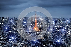 Smart city scape and network connection concept, wireless signal