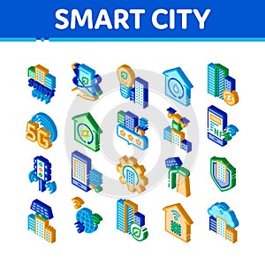 Smart City Technology Isometric Icons Set Vector