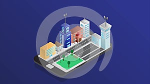 Smart city technology with smart service in isometric design