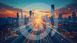 Smart City Technology at Sunset.