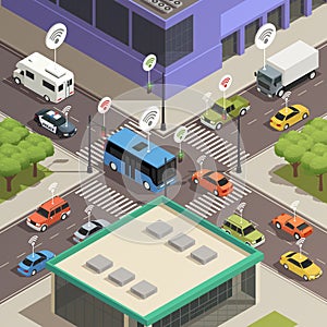 Smart City Traffic Isometric Composition