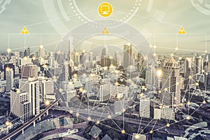 Smart city wireless communication network concept.