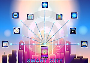 Smart city wireless communication network with smart phone.