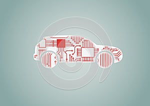 Smart connected car concept as example for digital transformation - illustration of car with CPU processor