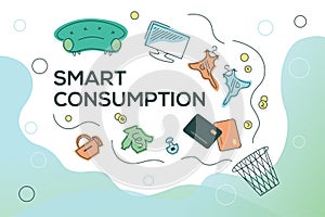Smart consumption, buying, shopping. Trash basket with things