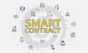 smart contract concept with icon set with big word or text on center