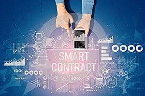 Smart contract concept with person using a smartphone