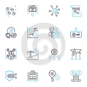 Smart contracts linear icons set. Ethereum, Blockchain, Decentralized, Code, Trust, Transparency, Immutable line vector