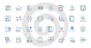 Smart contracts linear icons set. Ethereum, Blockchain, Decentralized, Code, Trust, Transparency, Immutable line vector