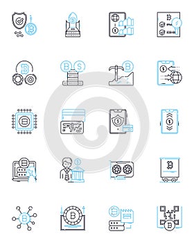 Smart contracts linear icons set. Ethereum, Blockchain, Decentralized, Code, Trust, Transparency, Immutable line vector