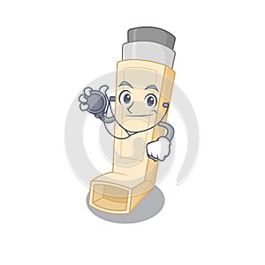 Smart and cool asthma inhaler cartoon character in a Doctor with tools