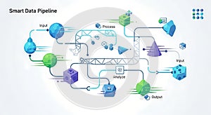 Smart Data Pipeline Flowchart with Abstract Geometric Shapes