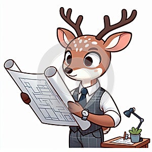 Smart Deer Engineer Reviewing Plans