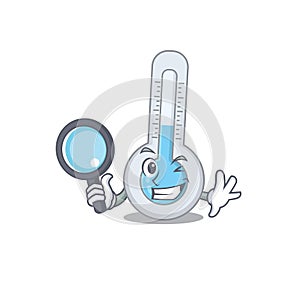 Smart Detective of cold thermometer mascot design style with tools