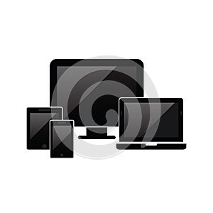 Smart Devices icon. Phone icon, tablet, laptop icon, computer screen. Symbol of notebook and mobile phone. Smart vector electronic