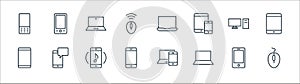 smart devices line icons. linear set. quality vector line set such as mouse, open laptop, phone, smartphone, computer, open laptop