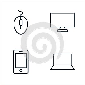 smart devices line icons. linear set. quality vector line set such as open laptop, phone, monitor