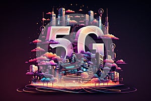 Smart digital city with connection network reciprocity over the cityscape. 5G concept