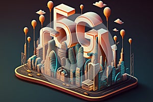 Smart digital city with connection network reciprocity over the cityscape. 5G concept