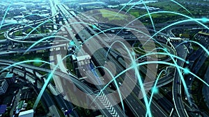 Smart digital city highway with globalization graphic of connection network