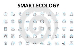 Smart ecology linear icons set. Sustainable, Renewable, Green, Eco-friendly, Biodegradable, Carbon-neutral, Energy