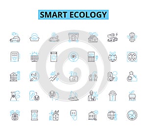 Smart ecology linear icons set. Sustainable, Renewable, Green, Eco-friendly, Biodegradable, Carbon-neutral, Energy