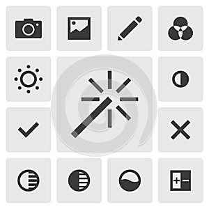 Smart edit icon vector design. Simple set of photo editor app icons silhouette, solid black icon. Phone application icons concept