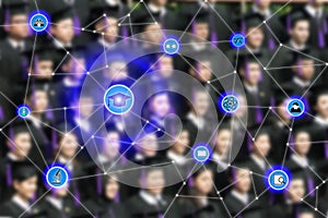 Smart education and education icon network conection with graduation in background, abstract image visual, internet of things con