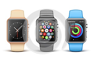 Smart electronic apple watches vector set