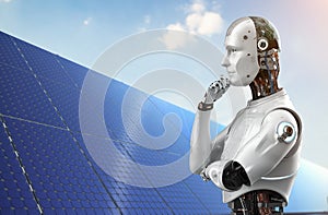 Smart energy concept with robot and solar panel