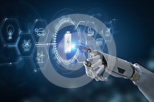 Smart energy storage concept with ai robot work with graphic display