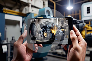 Smart factory with control Using a smartphone to check the job status, industry 4.0 concept, Generative AI