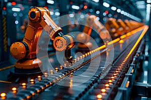 a smart factory floor bustling with activity as AI-powered machines work autonomously to optimize the manufacturing