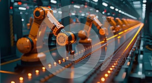 a smart factory floor bustling with activity as AI-powered machines work autonomously to optimize the manufacturing