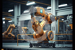 Smart factory, industry 4.0, M2M computer aided manufacturing , 3D humanoid robot working in factory production line