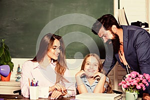 Smart family. Teaching daughter. Favorable conditions for learning. Good learning environment. Learners must feel