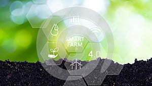 Smart farm, agriculture concept with infographics Smart farming and precision agriculture 4.0 with visual icon, digital technology