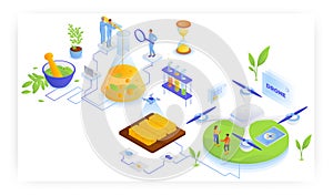 Smart farm, genetic engineering, vector illustration. Agricultural drone. Modern agriculture technology. Gmo testing lab